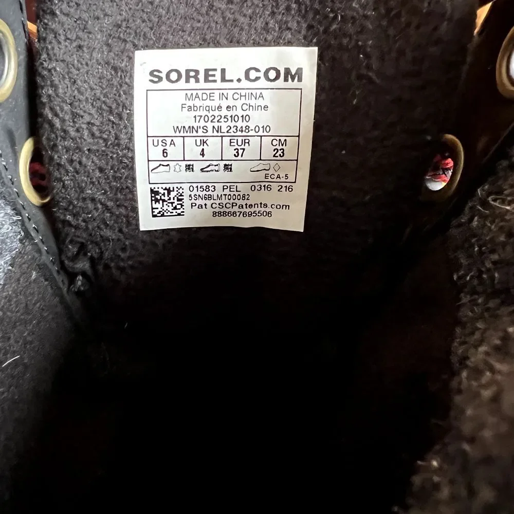 Sorel Women Slimpack Lace II Boot Black NL2348-010 size 6 Snow‎ Winter